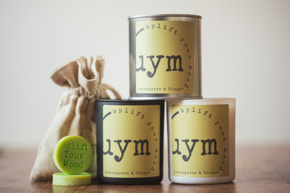 Lemongrass & Ginger Candle, varoius candle containers, scenyed natural wax melts in coton bag,Uplift Your Mood Scents