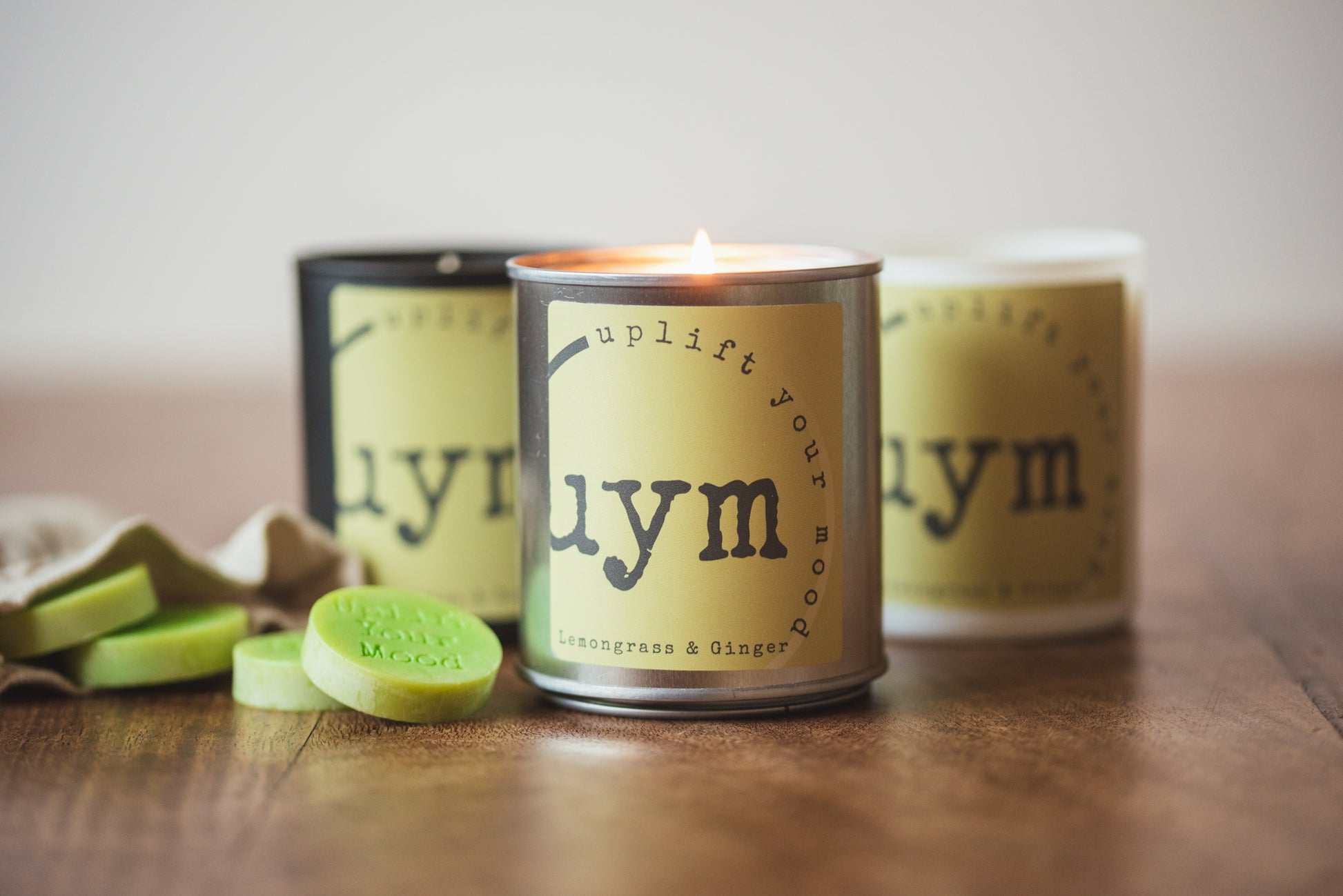 Lemongrass & Ginger Candle, varoius candle containers, scenyed natural wax melts in coton bag,Uplift Your Mood Scents